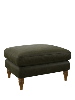 John Lewis Camber Leather Footstool, Light Leg, Demetra Green