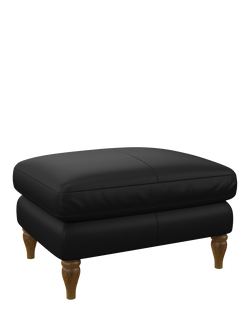 John Lewis Camber Leather Footstool, Light Leg, Matt Black