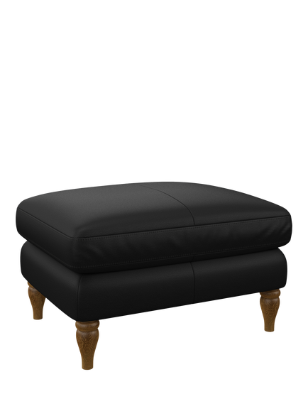 John Lewis Camber Leather Footstool, Light Leg, Matt Black