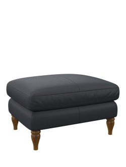 John Lewis Camber Leather Footstool, Light Leg, Matt Navy