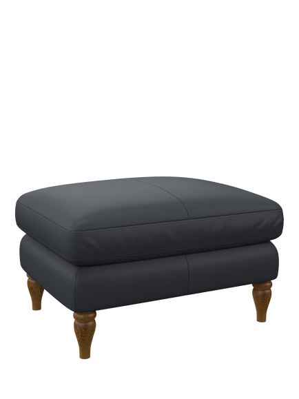 John Lewis Camber Leather Footstool, Light Leg, Matt Navy