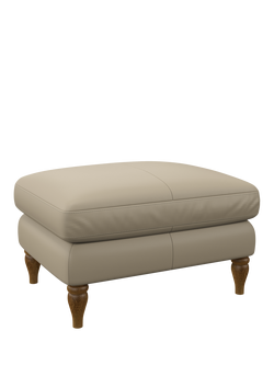 John Lewis Camber Leather Footstool, Light Leg, Matt Pearl