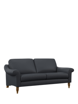 John Lewis Camber Large 3 Seater Leather Sofa, Light Leg, Matt Navy