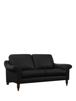John Lewis Camber Medium 2 Seater Leather Sofa, Dark Leg, Matt Black