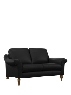 John Lewis Camber Small 2 Seater Leather Sofa, Light Leg, Matt Black