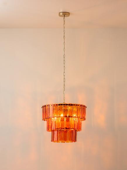 houseof Amber Glass 3 Tiered Chandelier, Amber