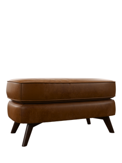 John Lewis Barbican Leather Footstool, Dark Leg, Caramel
