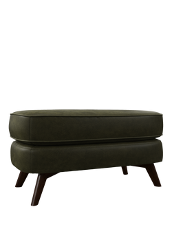 John Lewis Barbican Leather Footstool, Dark Leg, Green
