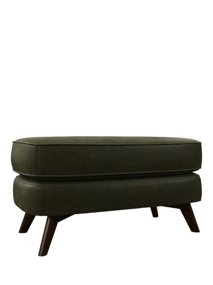 John Lewis Barbican Leather Footstool, Dark Leg, Green