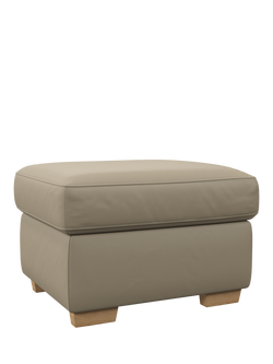 John Lewis Camden Leather Storage Footstool, Light Leg, Matt Pearl