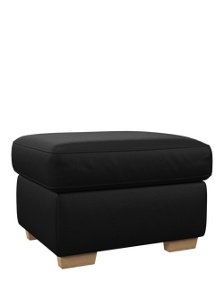 John Lewis Camden Leather Storage Footstool, Light Leg, Matt Black