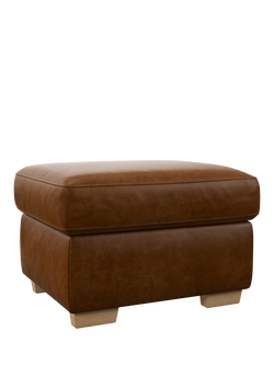 John Lewis Camden Leather Storage Footstool, Light Leg, Premium Caramel