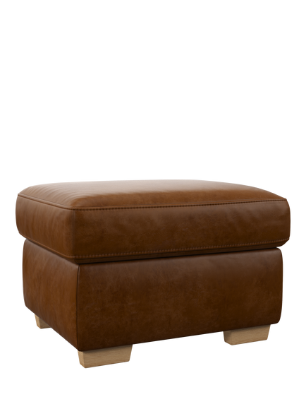 John Lewis Camden Leather Storage Footstool, Light Leg, Premium Caramel