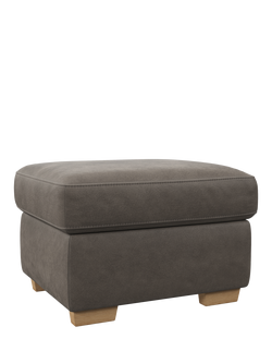 John Lewis Camden Leather Storage Footstool, Light Leg, Demetra Grey