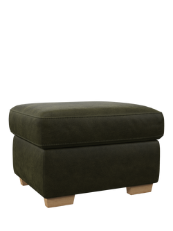John Lewis Camden Leather Storage Footstool, Light Leg, Demetra Green