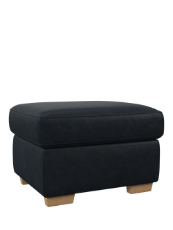 John Lewis Camden Leather Storage Footstool, Light Leg, Vintage Jeans