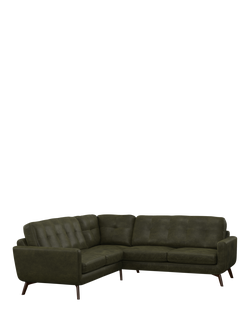 John Lewis Barbican 5+ Seater Corner Leather Sofa, Dark Leg, Demetra Green