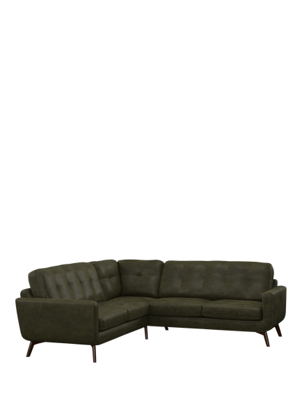 John Lewis Barbican 5+ Seater Corner Leather Sofa, Dark Leg, Demetra Green