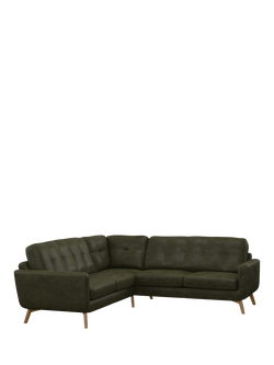 John Lewis Barbican Leather Corner Sofa, Light Leg, Demetra Green