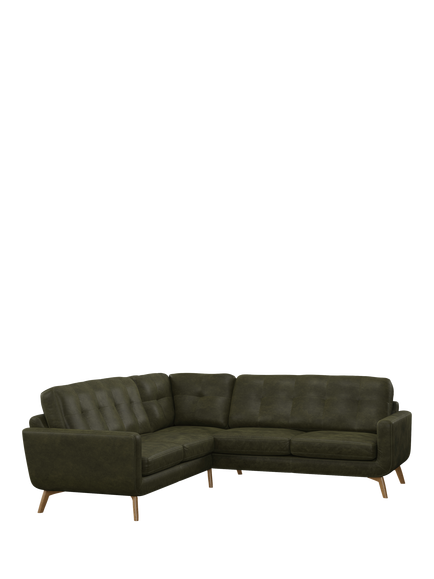 John Lewis Barbican Leather Corner Sofa, Light Leg, Demetra Green