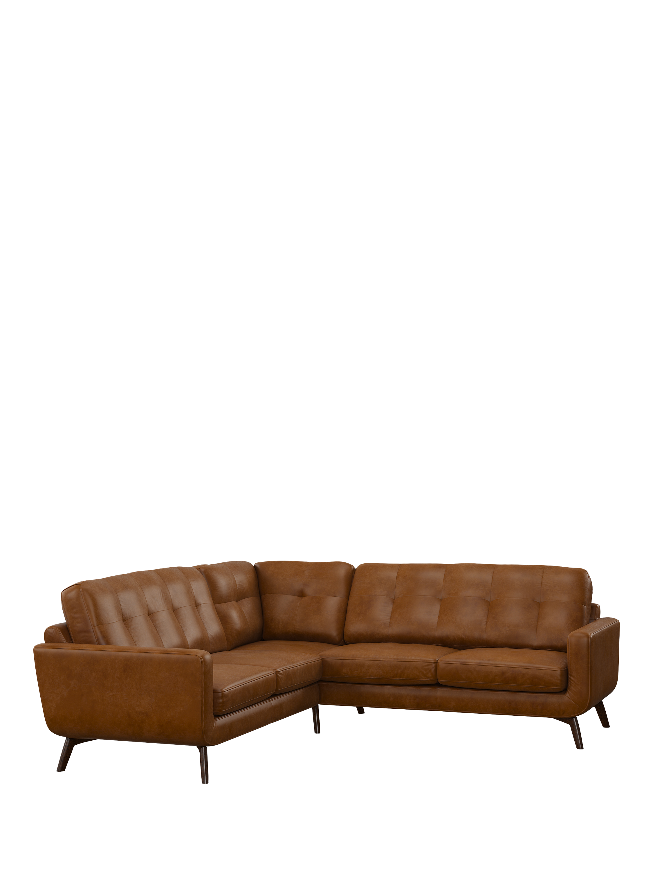 Barbican Range, John Lewis Barbican 5+ Seater Corner Leather Sofa, Dark Leg, Premium Caramel