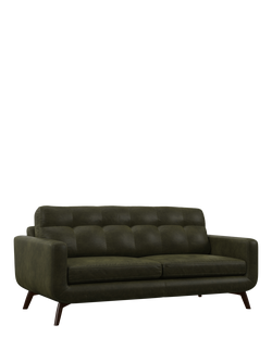 John Lewis Barbican Large 3 Seater Leather Sofa, Dark Leg, Demetra Green
