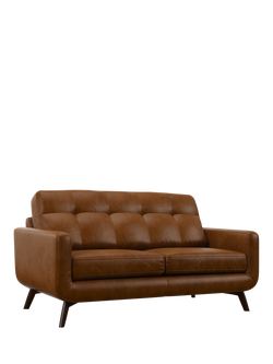 John Lewis Barbican Medium 2 Seater Leather Sofa, Dark Leg, Premium Caramel