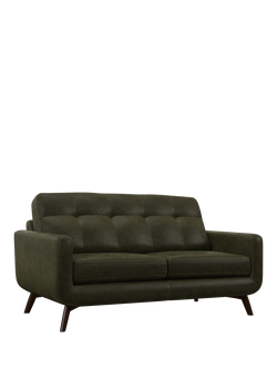 John Lewis Barbican Medium 2 Seater Leather Sofa, Dark Leg, Demetra Green