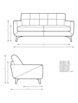 John Lewis Barbican Medium 2 Seater Leather Sofa, Dark Leg - view 2, Matt Black
