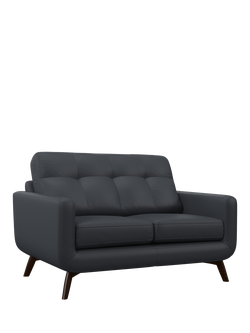 John Lewis Barbican Small 2 Seater Leather Sofa, Dark Leg, Matt Navy