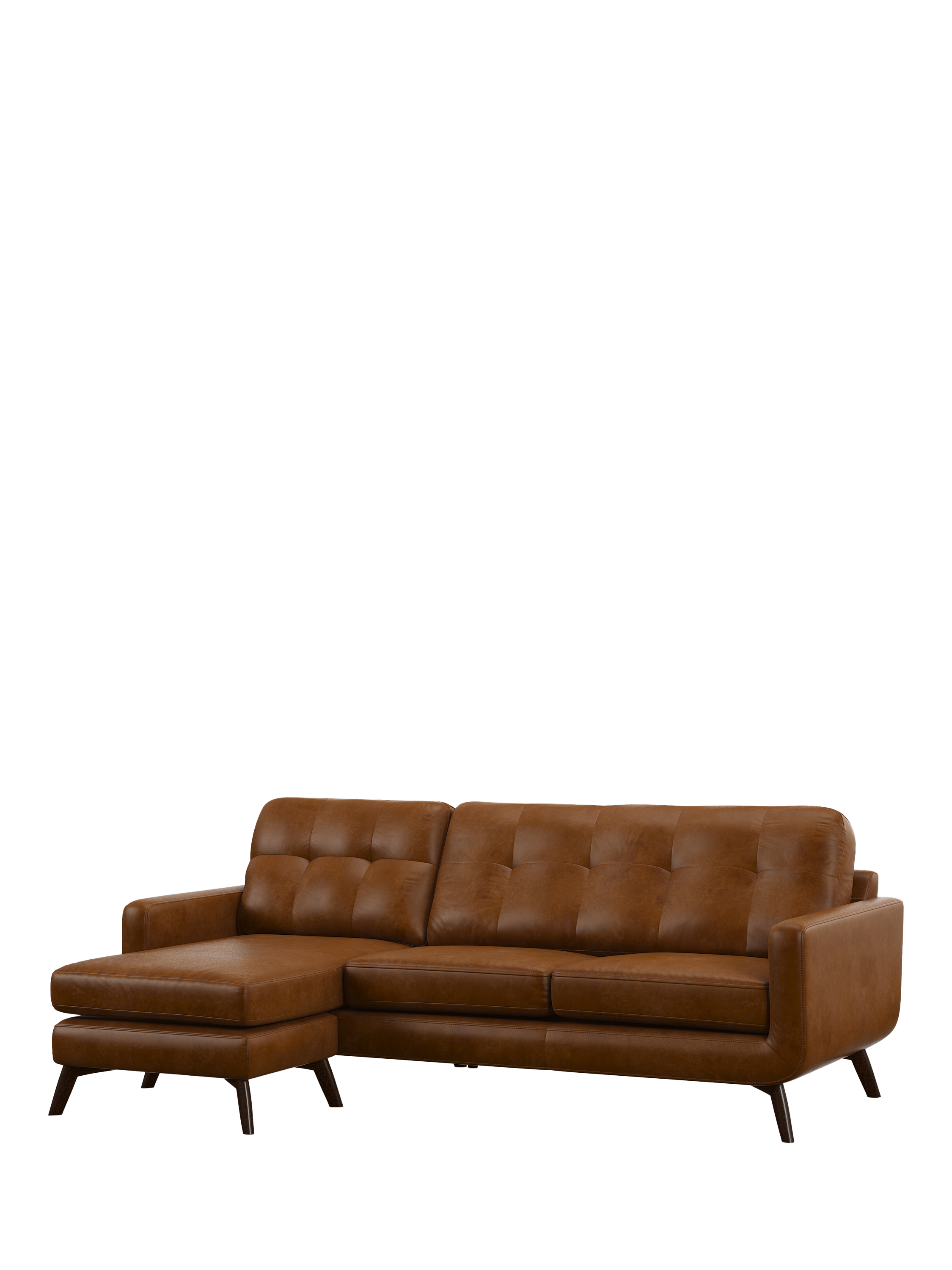Barbican Range, John Lewis Barbican LHF Chaise Leather Sofa, Dark Leg, Premium Caramel