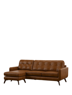John Lewis Barbican LHF Chaise Leather Sofa, Dark Leg, Premium Caramel
