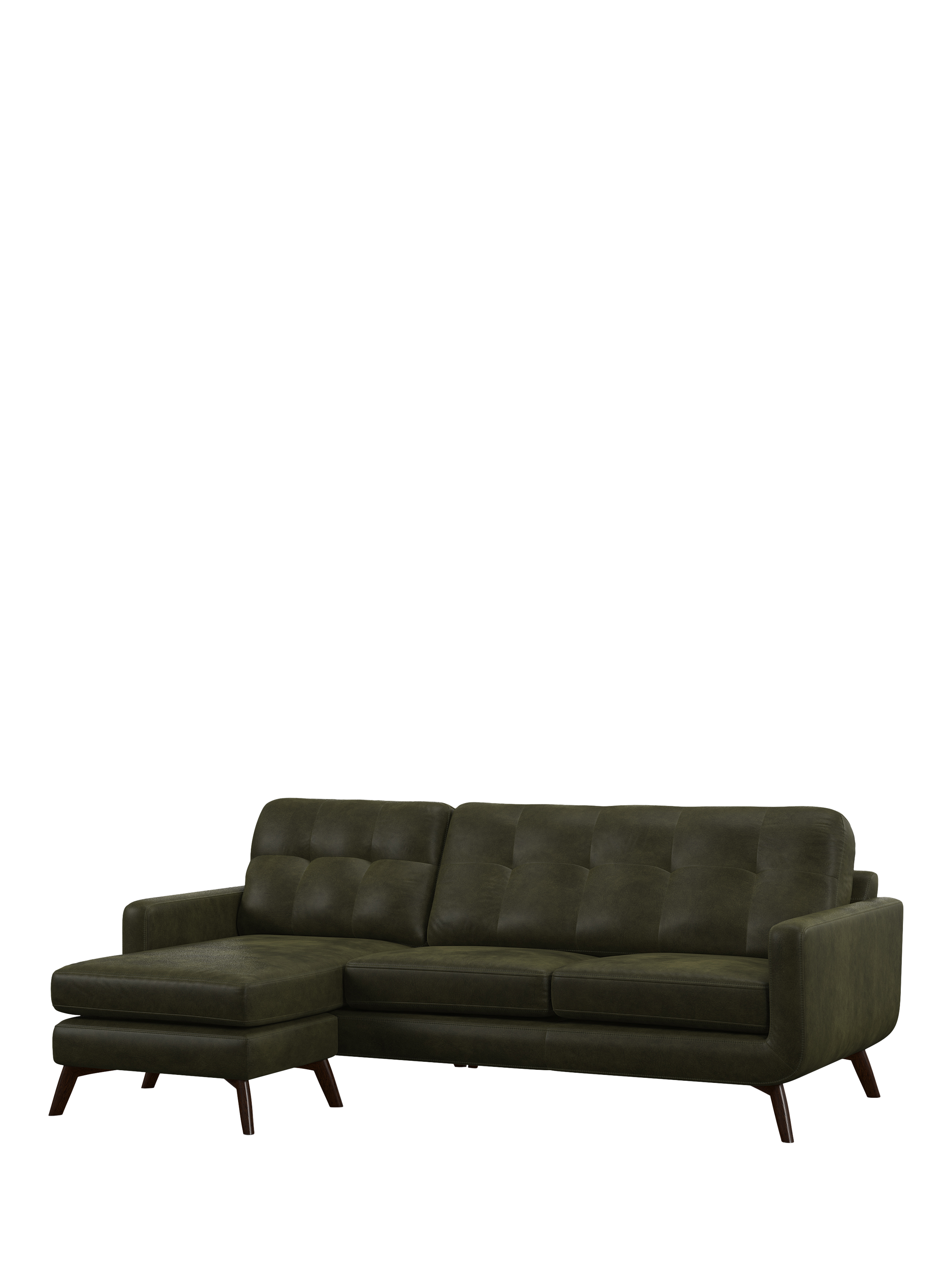 Barbican Range, John Lewis Barbican LHF Chaise Leather Sofa, Dark Leg, Demetra Green