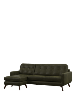 John Lewis Barbican LHF Chaise Leather Sofa, Dark Leg, Demetra Green