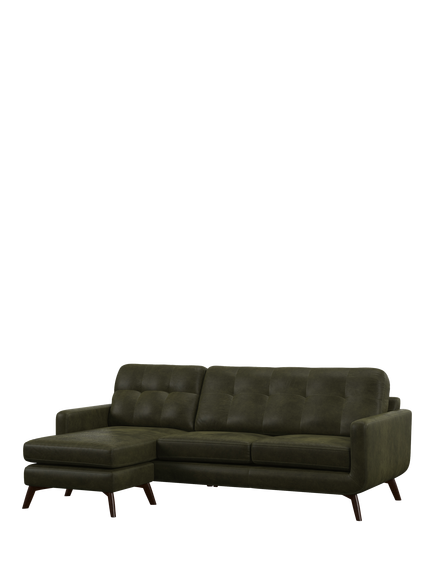John Lewis Barbican LHF Chaise Leather Sofa, Dark Leg, Demetra Green