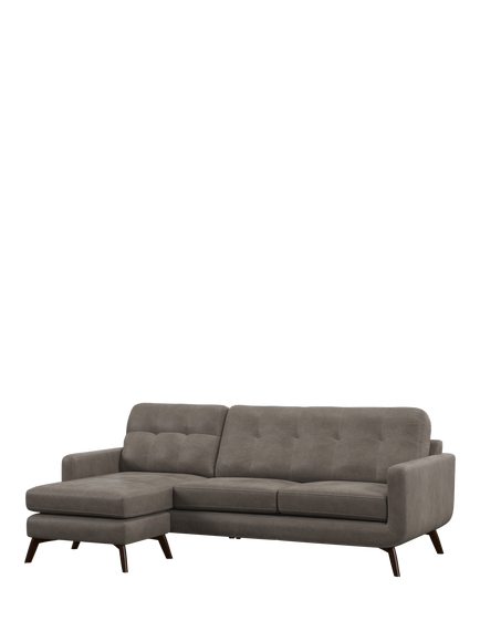 John Lewis Barbican LHF Chaise Leather Sofa, Dark Leg, Demetra Grey