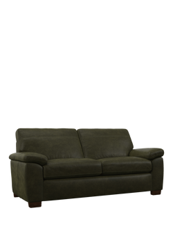 John Lewis Camden Large 3 Seater Leather Sofa, Dark Leg, Demetra Green