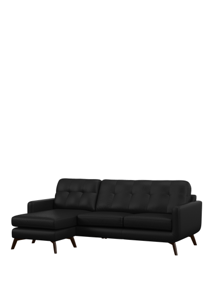 John Lewis Barbican LHF Chaise Leather Sofa, Dark Leg, Matt Black