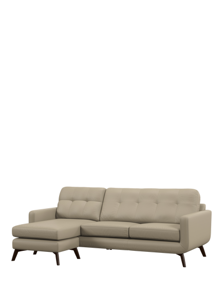 John Lewis Barbican LHF Chaise Leather Sofa, Dark Leg, Matt Pearl