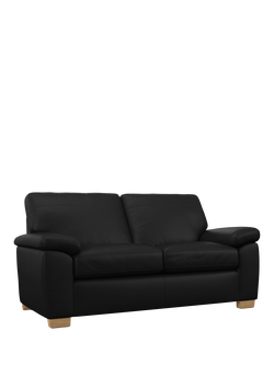 John Lewis Camden Medium 2 Seater Leather Sofa, Light Leg, Matt Black