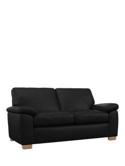 John Lewis Camden Medium 2 Seater Leather Sofa Bed, Light Leg, Matt Black
