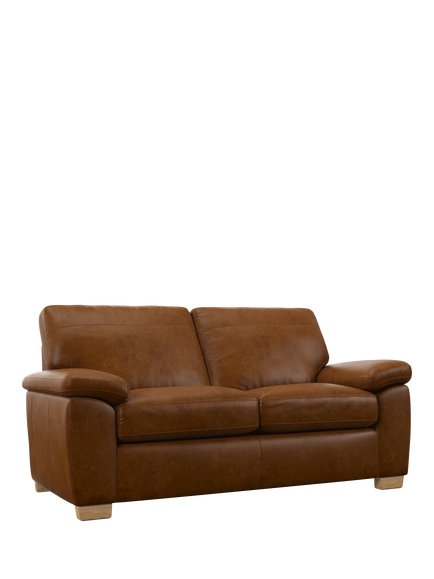 John Lewis Camden Medium 2 Seater Leather Sofa Bed, Light Leg, Premium Caramel