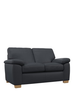 John Lewis Camden Small 2 Seater Leather Sofa, Light Leg, Matt Navy