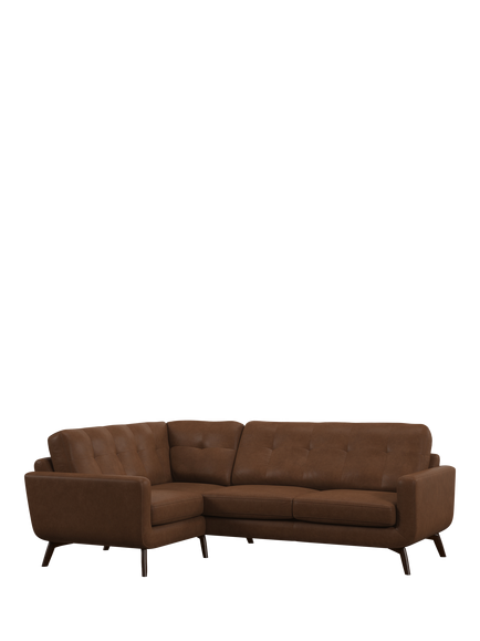 John Lewis Barbican LHF Corner End Leather Sofa, Dark Leg, Vintage Toffee