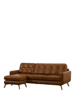 John Lewis Barbican LHF Chaise Leather Sofa, Light Leg, Premium Caramel