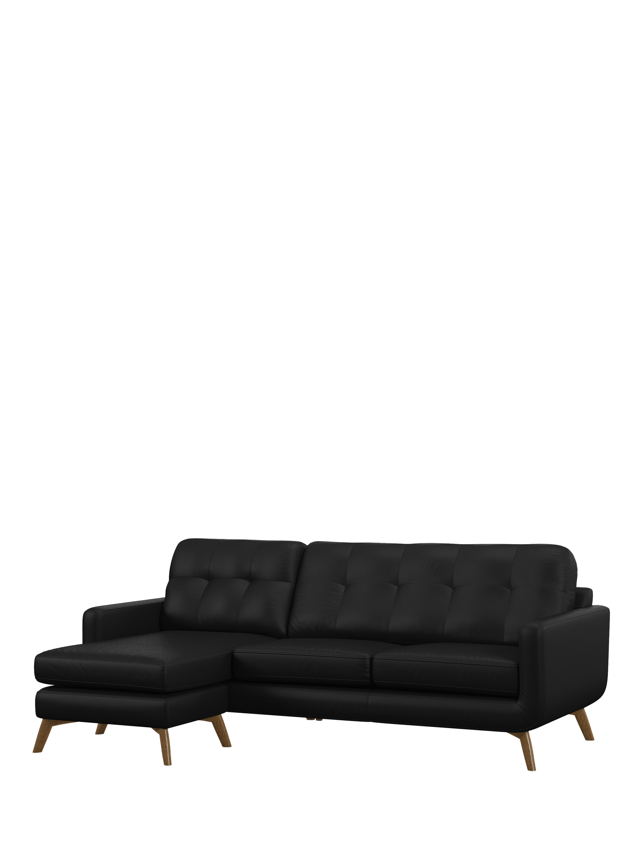 Barbican Range, John Lewis Barbican LHF Chaise Leather Sofa, Light Leg, Matt Black