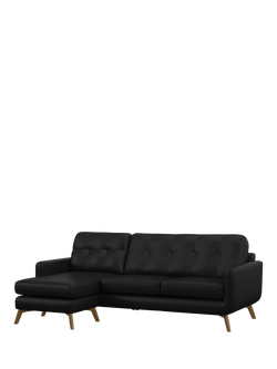 John Lewis Barbican LHF Chaise Leather Sofa, Light Leg, Matt Black