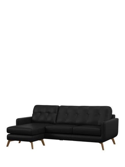 John Lewis Barbican LHF Chaise Leather Sofa, Light Leg, Matt Black
