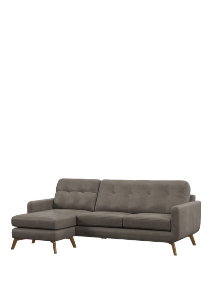John Lewis Barbican LHF Chaise Leather Sofa, Light Leg, Demetra Grey