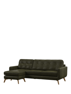John Lewis Barbican LHF Chaise Leather Sofa, Light Leg, Demetra Green